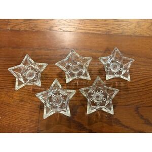 Vintage Clear Glass Star Shaped Taper Candle Holder Lot Of 5